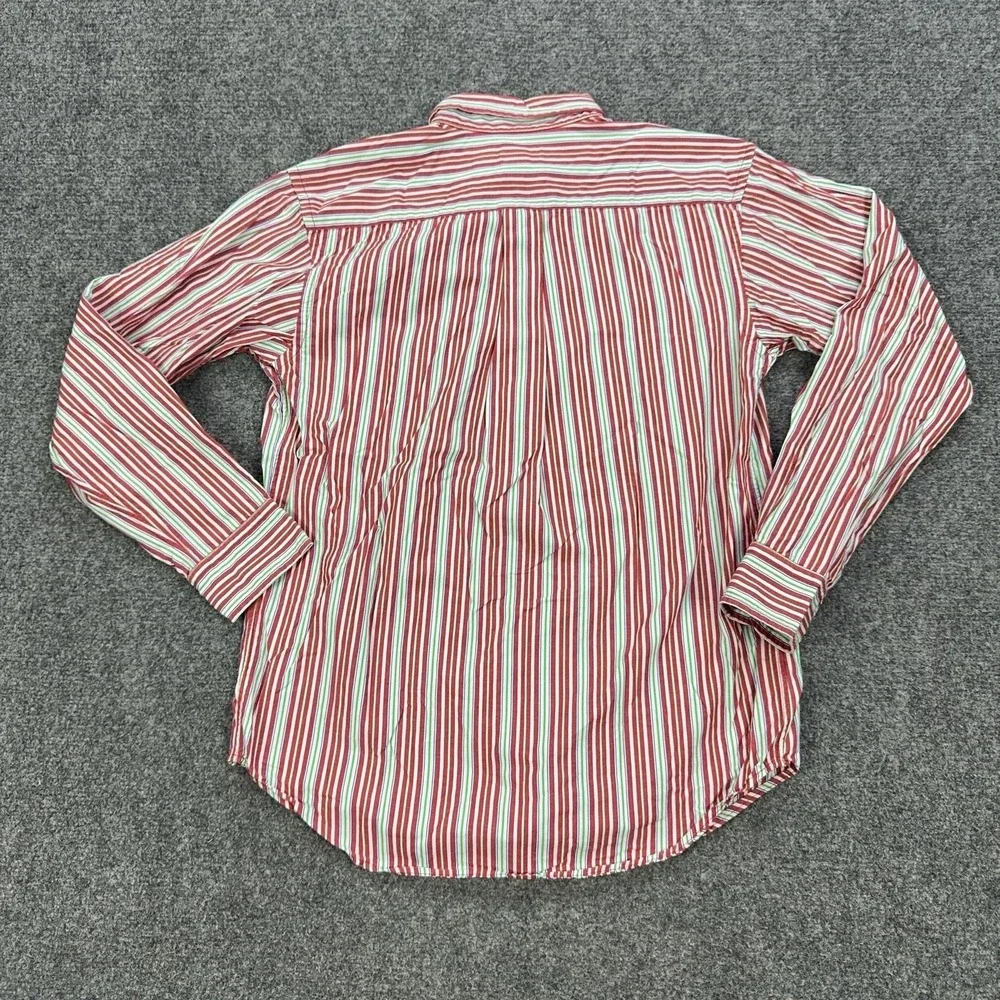 VTG Ralph Lauren Shirt Boys L (16/18) Red Striped Long Sleeve Button Down Logo